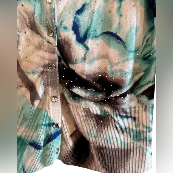 White House Black Market Turquoise Sparkle Vintage snap up Cardigan Woman S - Picture 2 of 7